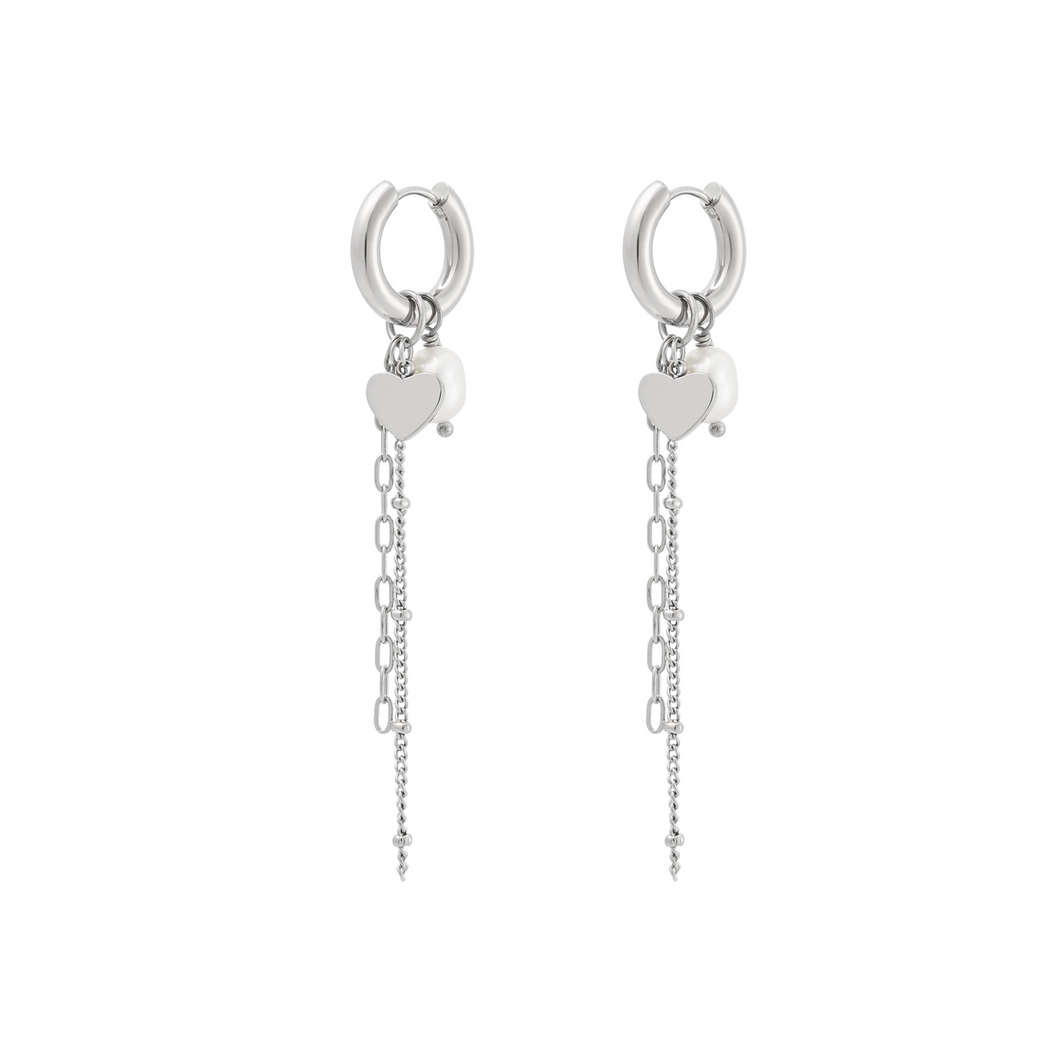 Pearly Chain Earrings Zilver